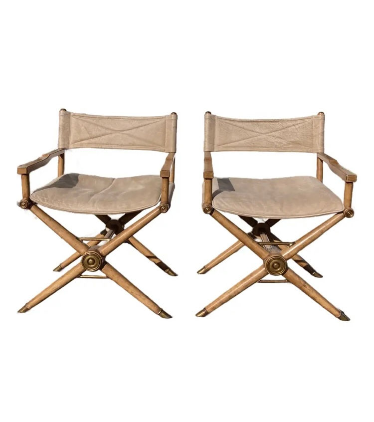 Jansen Director Chairs With Tan Leather and Bronze Details