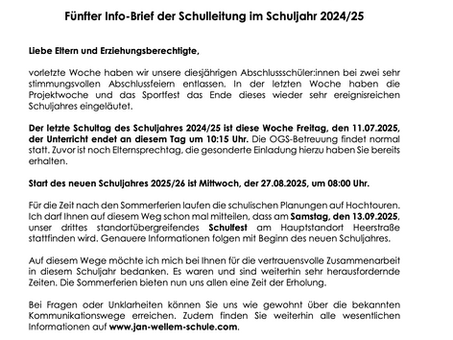 5. Info-Brief der Schulleitung im SJ 24/25