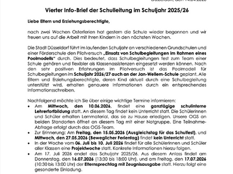 Vierter Infobrief der Schulleitung SJ 25/26