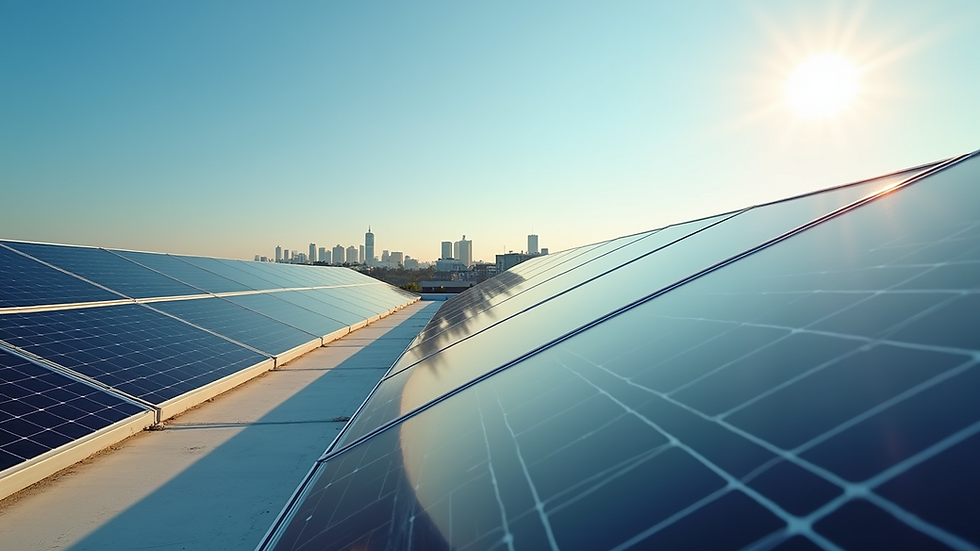 Wide angle view of solar panels on a rooftop