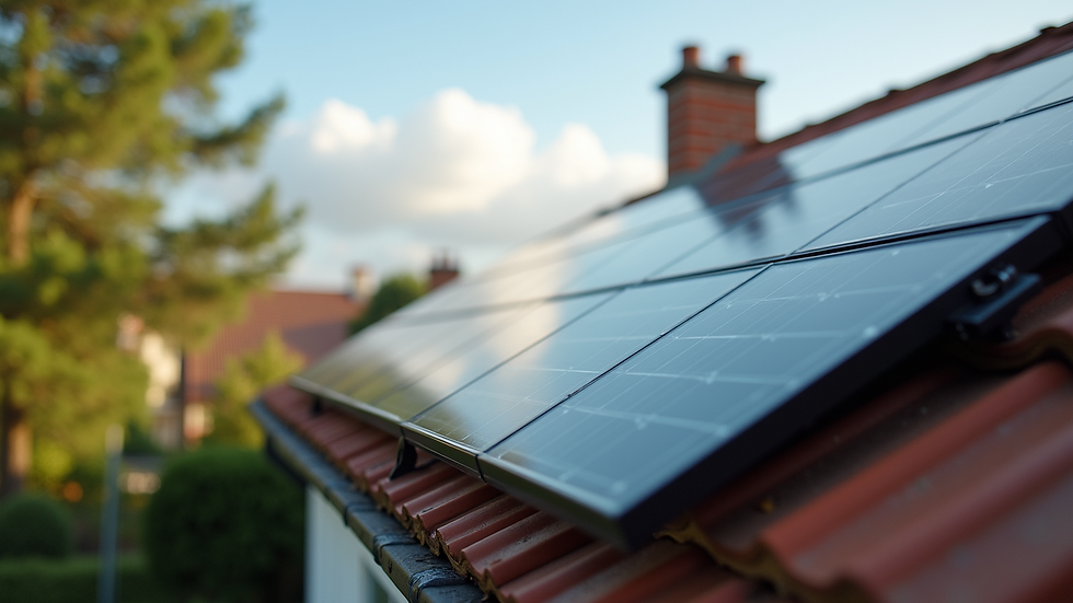 Eye-level view of a solar panel installation in a residential neighborhood