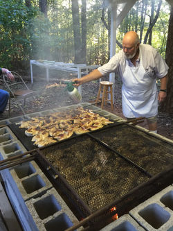 Showing us how to baste