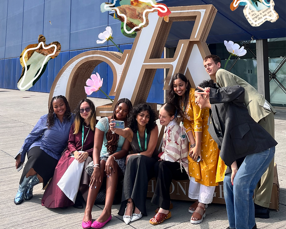 Image of Next Gen Assembly 2025 members at the Global Fashion Summit 2025 in Copenhagen, pictured left-right: Maya Cane, Thu Lee, Elise Giselle Dauterive, Vibhuti Amin, Bronte Contador-Kelsall, Sanya Singh, Mel Corchado and Rory Frost. Photo by CSF.
