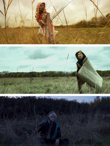 three images of models wearing clothing in a field by Anustha Kishor