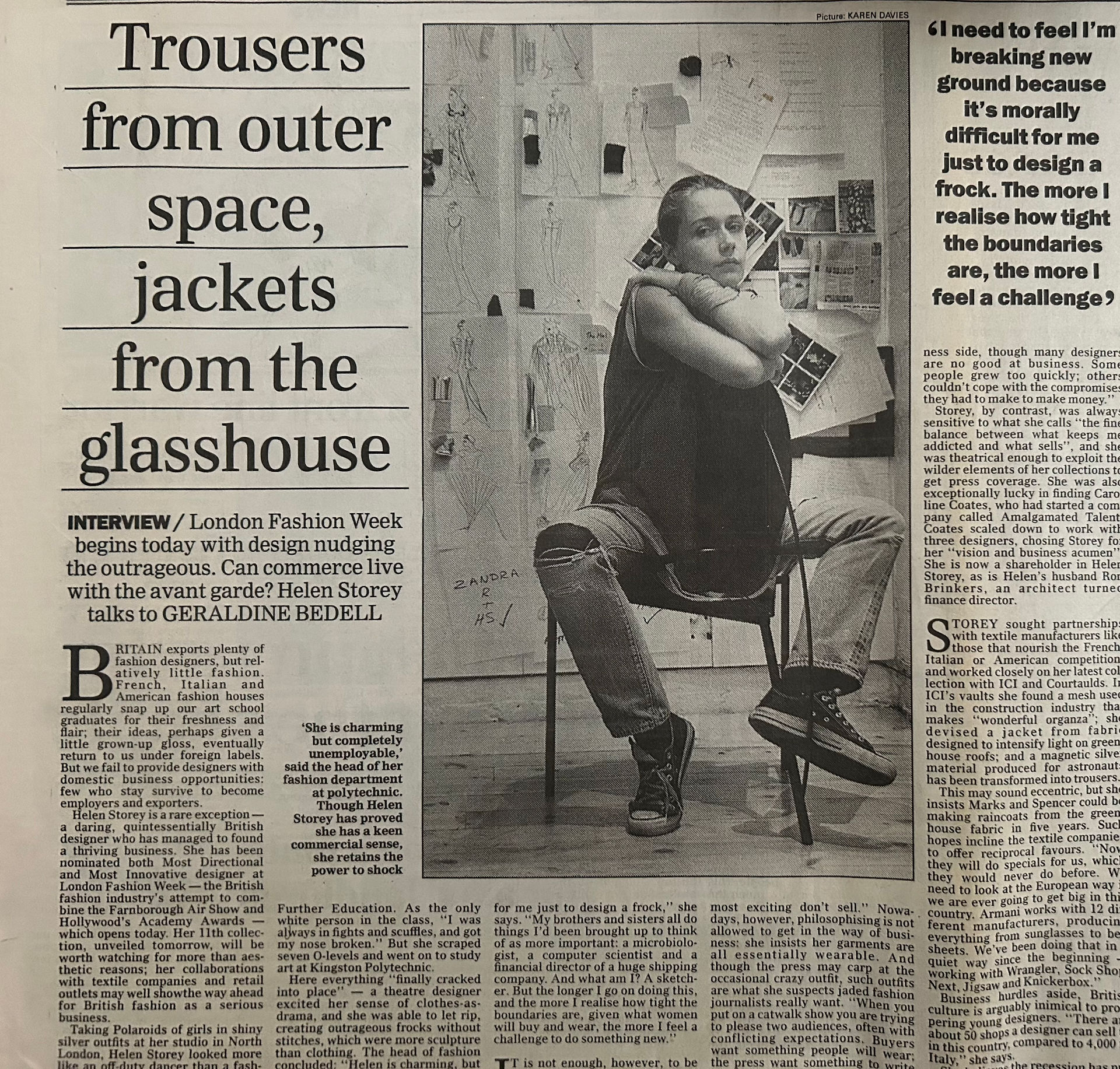 Image credit: Helen Storey featured in The Daily Telegraph,1992, shared with kind permission
