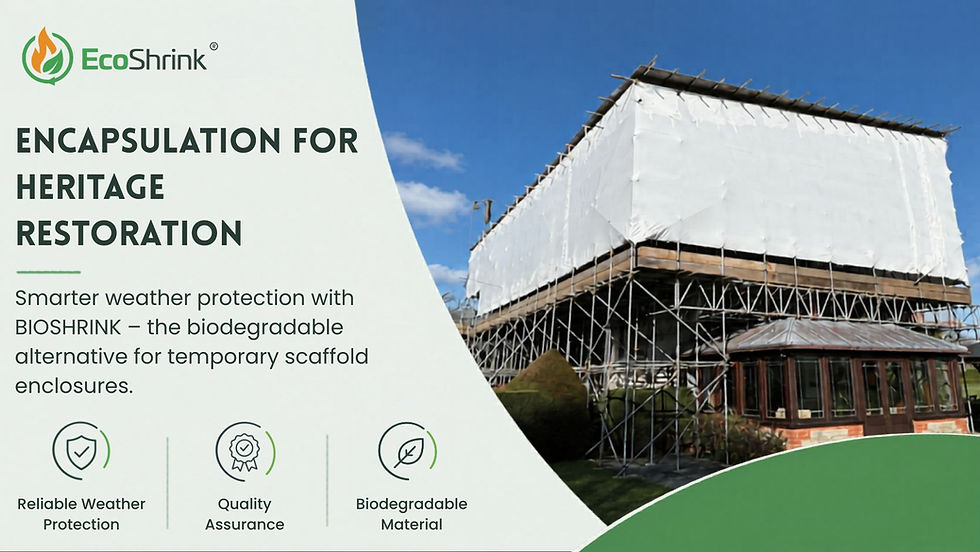 Scaffold around a Reading country house wrapped in tensioned BIOSHRINK film during the restoration works