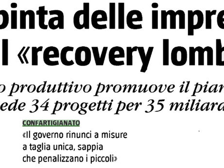 MEDIA – Su “Il Giornale” il Presidente Massetti commenta la via lombarda al Recovery Plan