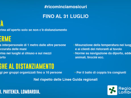CORONAVIRUS - Regione Lombardia: nuova ordinanza in vigore fino al 31 luglio