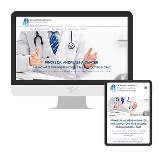 Webdesign von MIPA Agentur für die Praxis Dr. Andreas Haidmayer - Arzt für Innere Medizin und Kardiologie in Graz, dargestellt auf Desktop und Tablet.