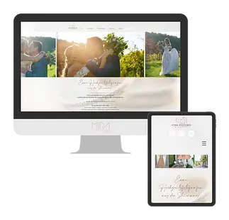 Webdesign von MIPA Agentur für Hochzeitsfotografie, dargestellt auf Desktop und Tablet.