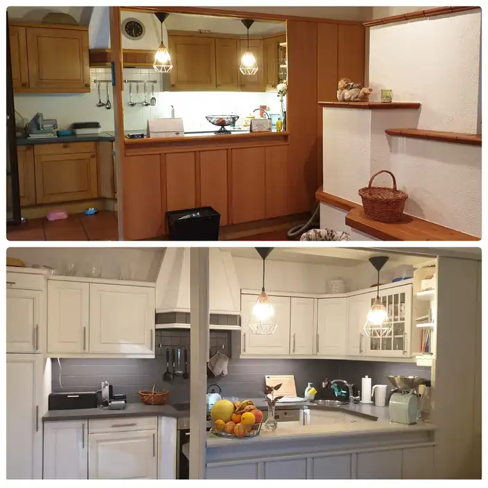 Vorher Nachher Projekt nach Einrichtungsberatung mit MIZZI & die starken Männer - die Küche wurde mit MIZZI Küchenfarben neu gestrichen.