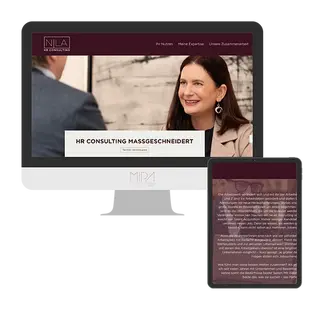 Webdesign von MIPA Agentur für Nila HR Consulting, dargestellt auf Desktop und Tablet.