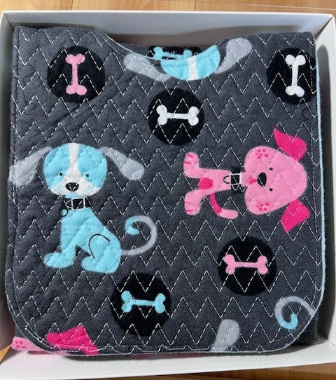 Dark Gray dogs w bone- Baby Bib Set- Bib, Burp Cloth, Blanket
