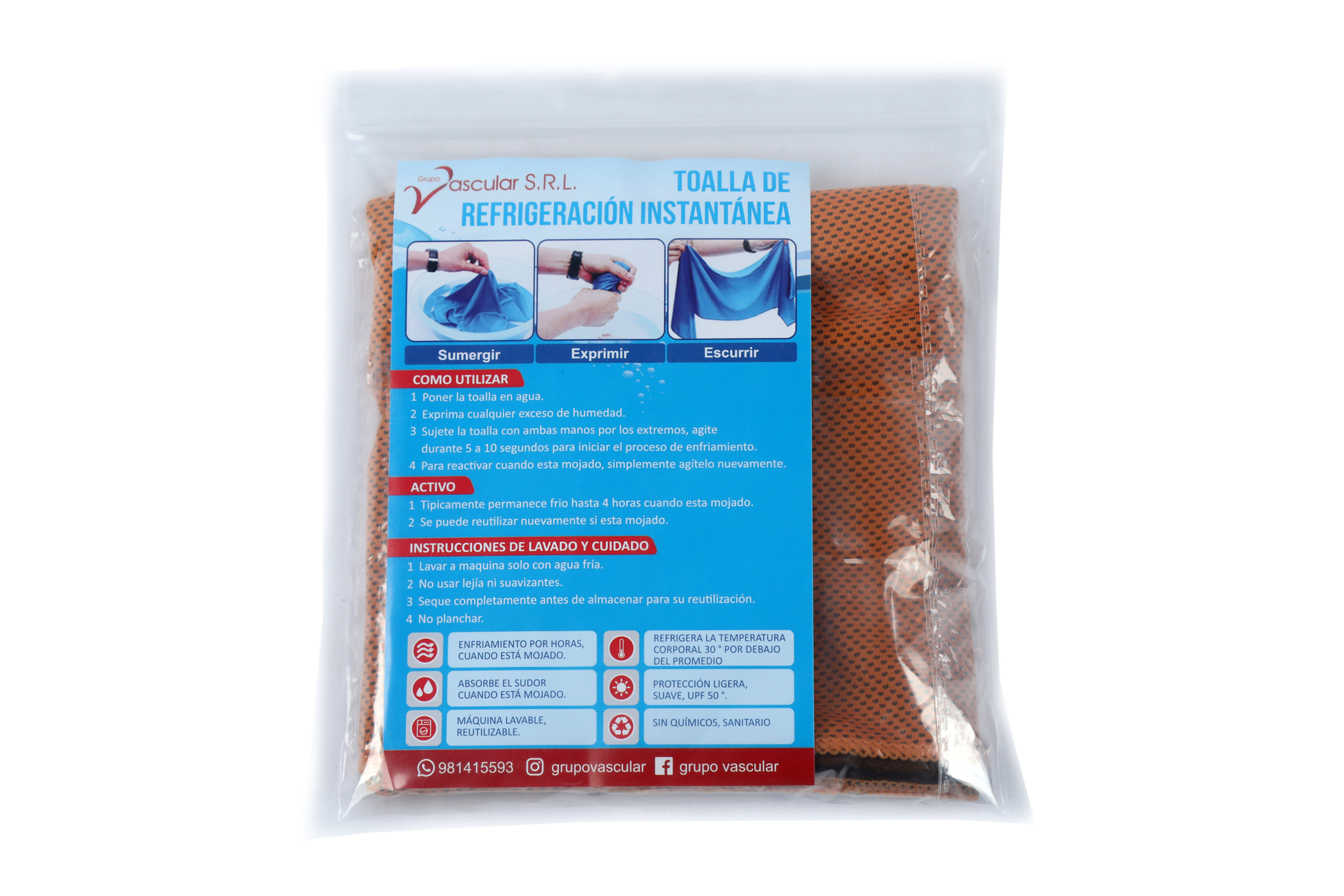 Toalla de refrigeración instantánea naranja.