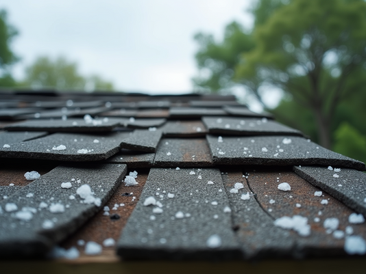 Hail damage on asphalt shingle roof after a South Texas storm