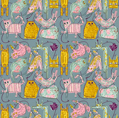 The Cattery, cats, kittens, surface pattern design, mid-century modern, 1950s, yarn.