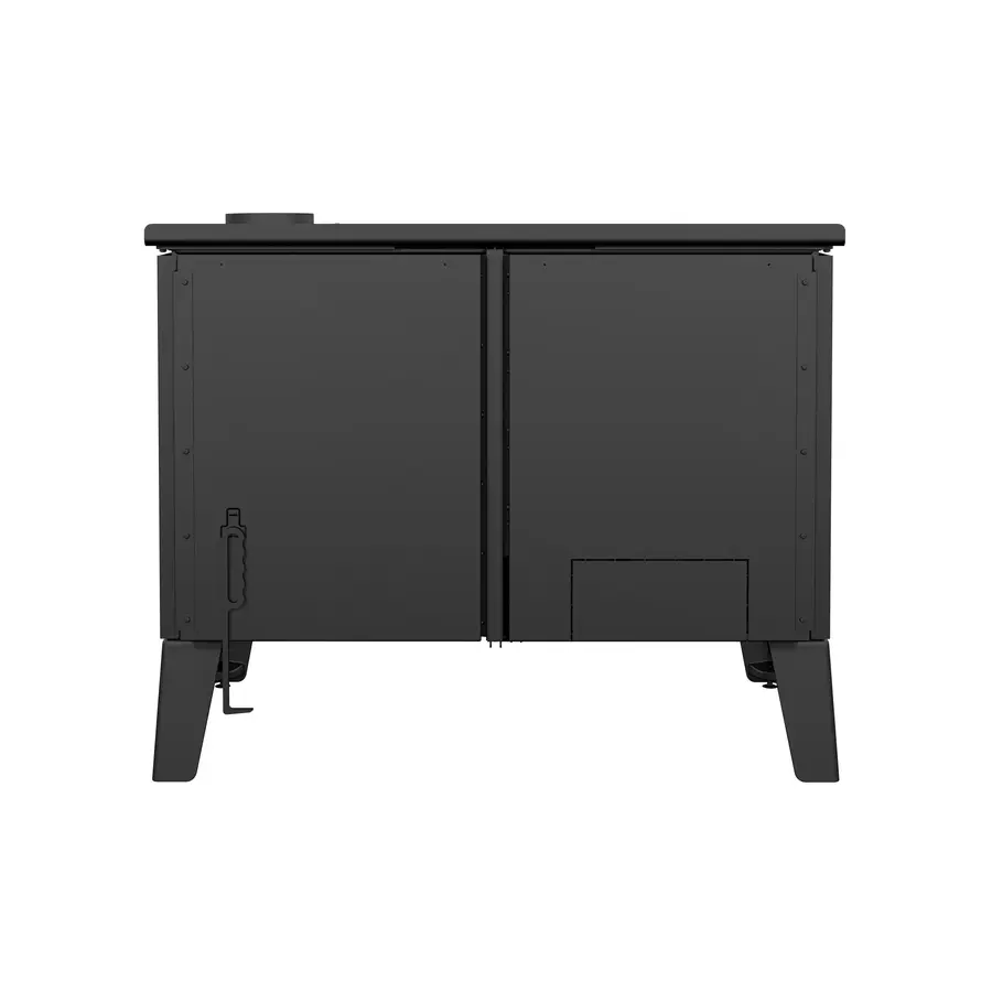 Thumbnail: Black wood-burning stove with doors and legs