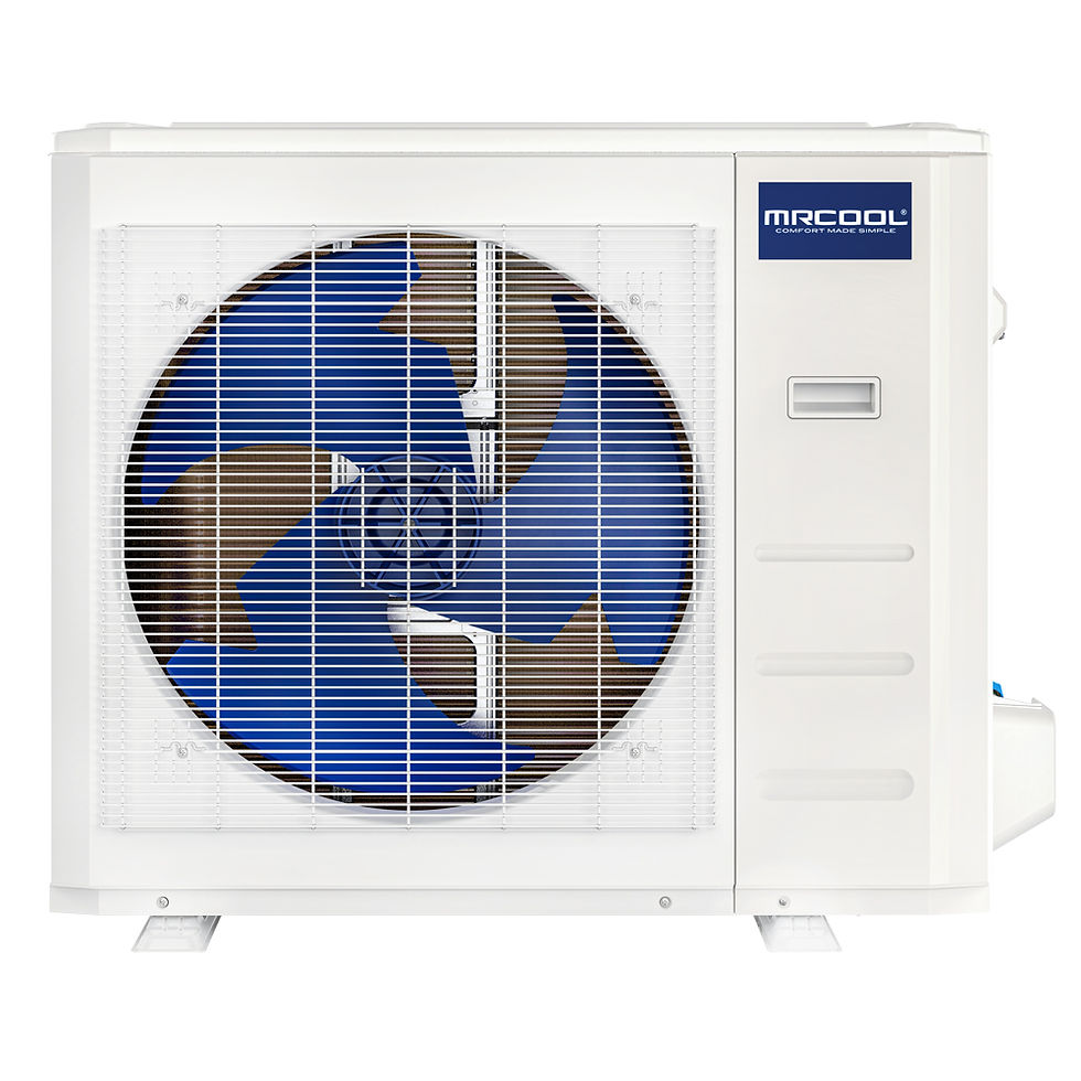 Thumbnail: White MRCOOL® central air conditioning unit with a fan and the text 'MRCOOL® Comfort Made Simple'