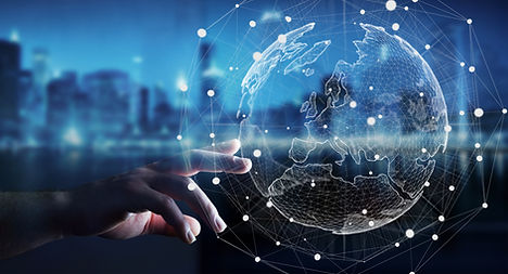 Businessman touching global network and