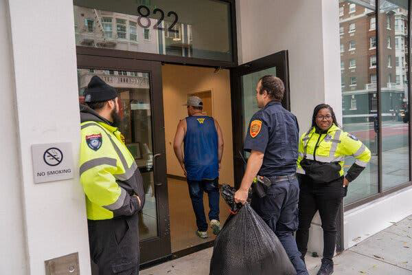 A person seeking help with addiction checks into 822 Geary Street. Credit...Minh Connors for The New York Times