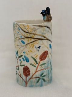 Porcelain handmade wildflower and fairy wren vase