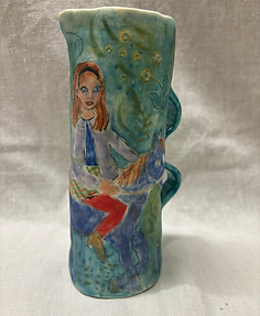 handbuilt porcelain vase with girl on horse