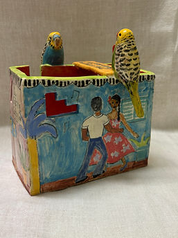 Hand built terracotta and slip vase 