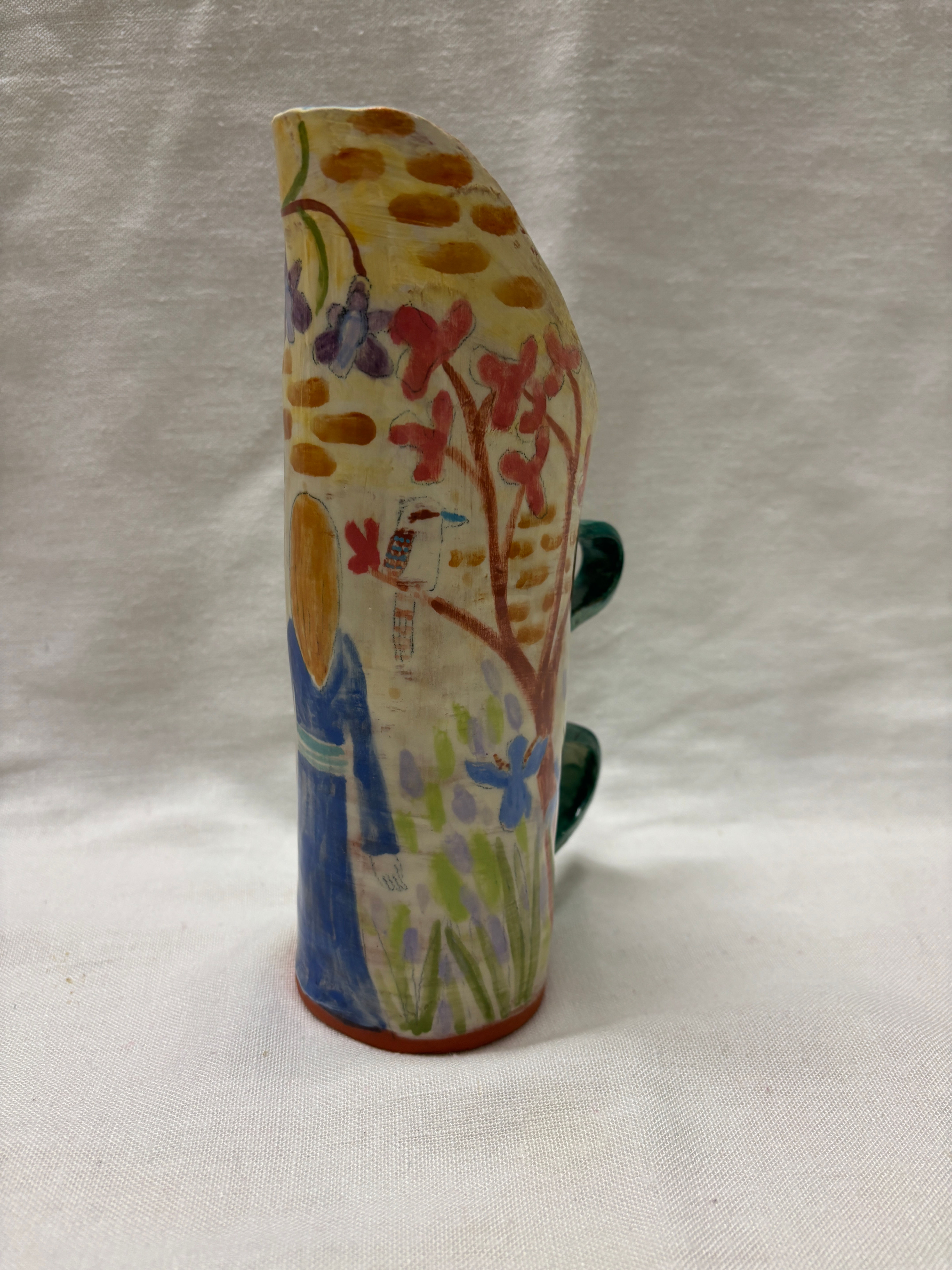 handmade terracotta ceramic with tropical garden and girl grief and loss