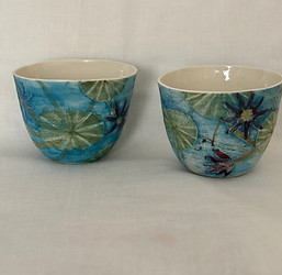 porcelain handmade water etched waterlily vases