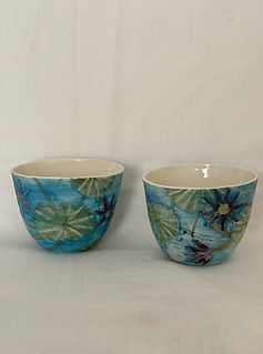 porcelain handmade water etched waterlily vases