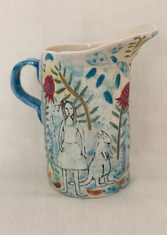 porcelain handmade girl with kangaroo jug