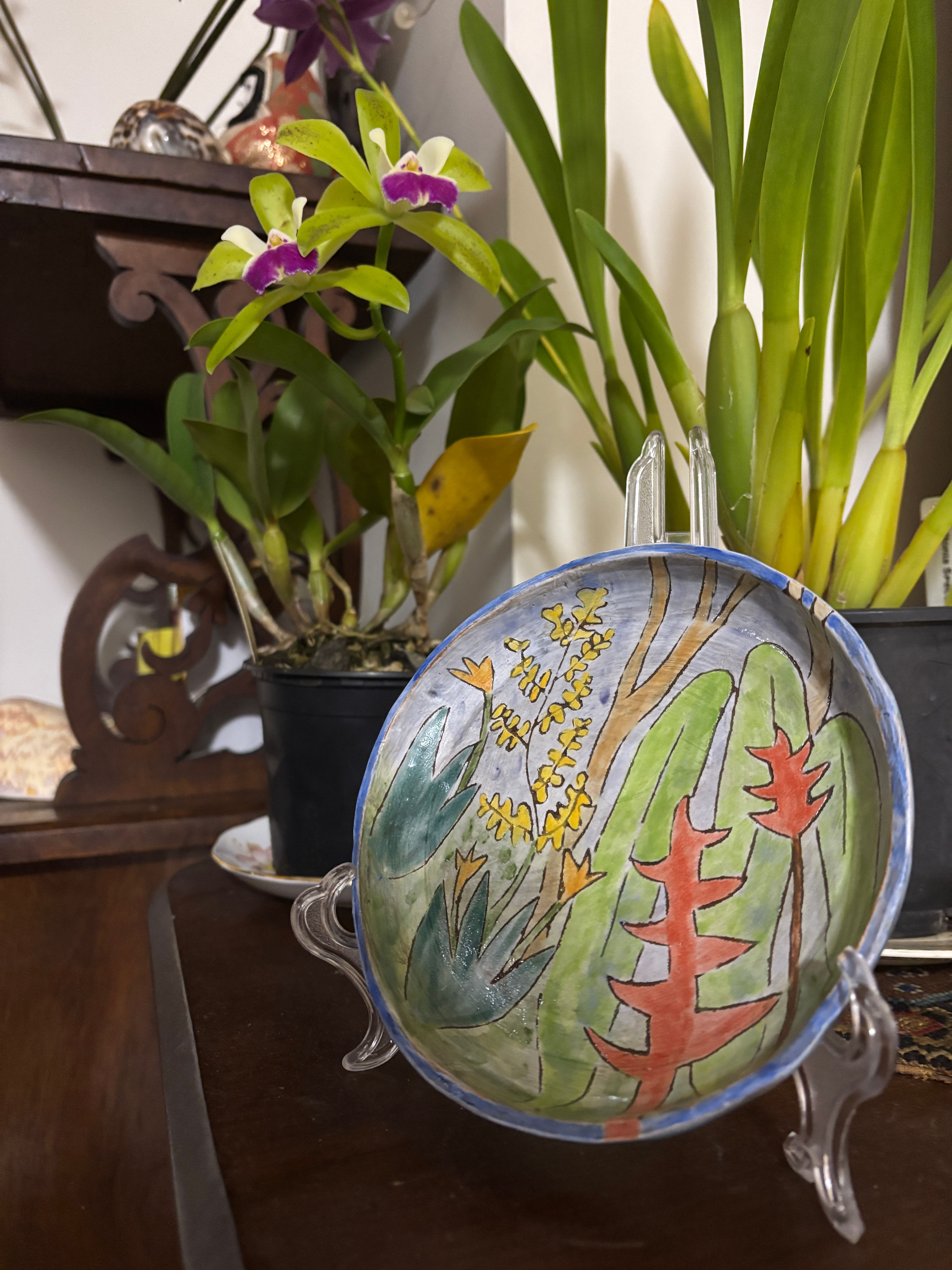 Tropical flower ceramic plate