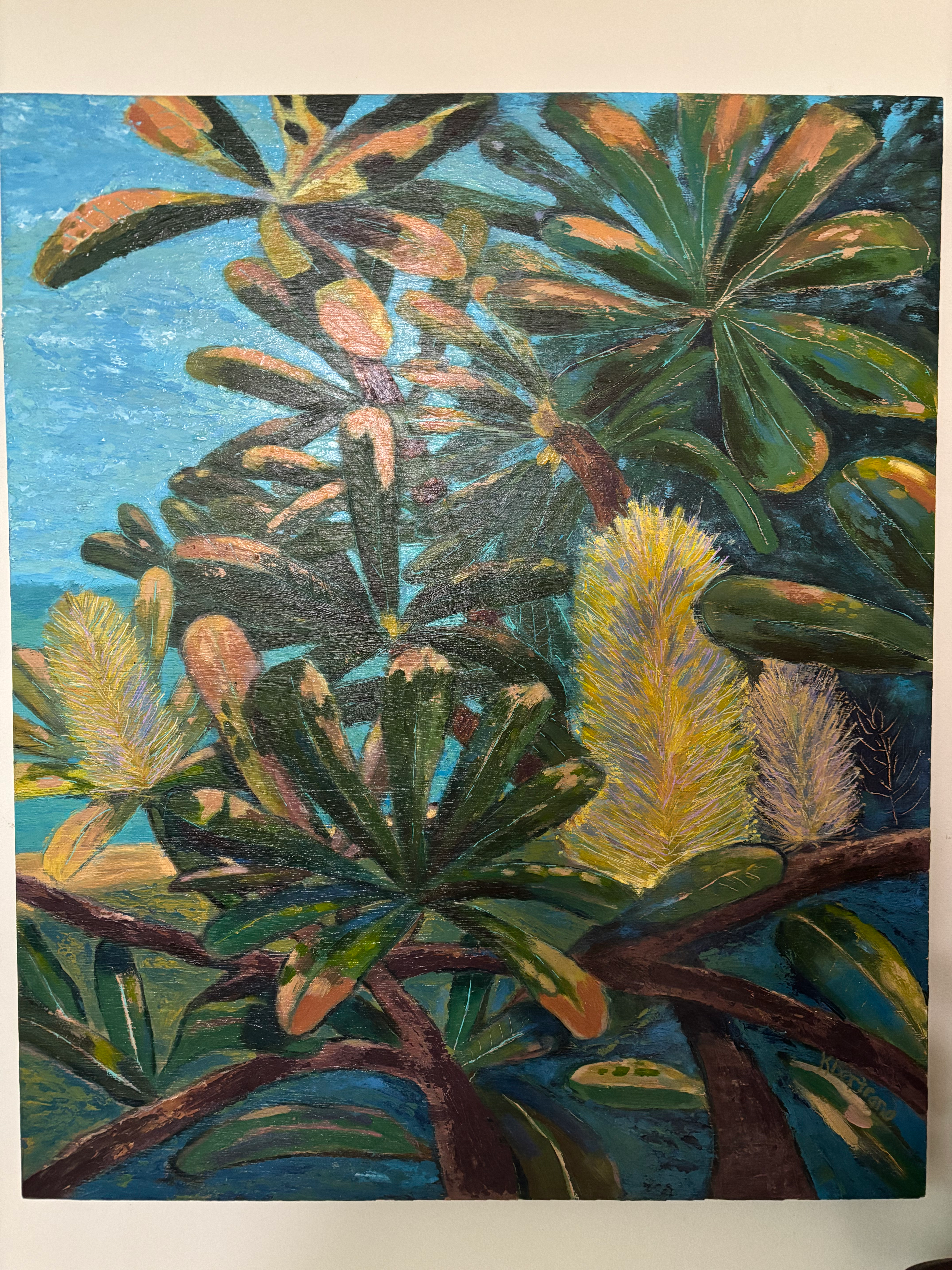 Coastal Banksia- acrylic on board with floating frame