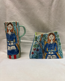 handbuilt porcelain vase with girl and bush design