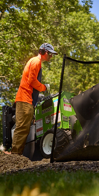 Professional stump grinding equipment removing tree stump in Kansas City yard