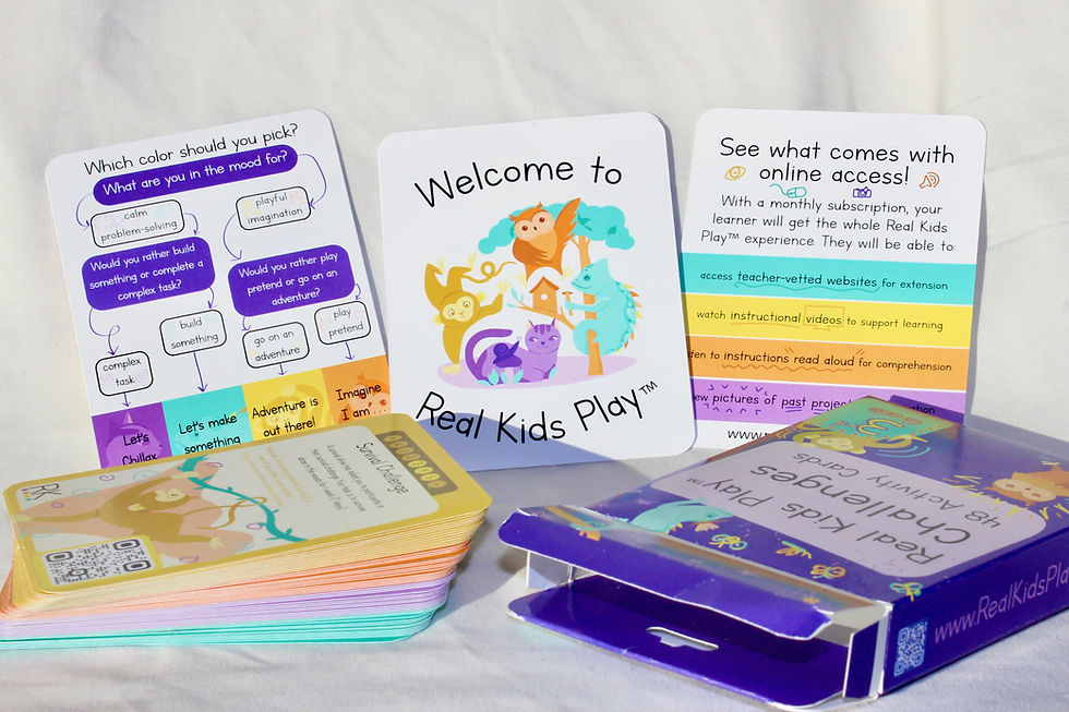 Thumbnail: displays the contents of the deck of cards, including a quiz card, welcome bard, instructions, and play-based activities.