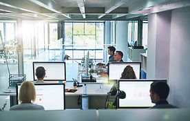 Curved image of office workers working on computers