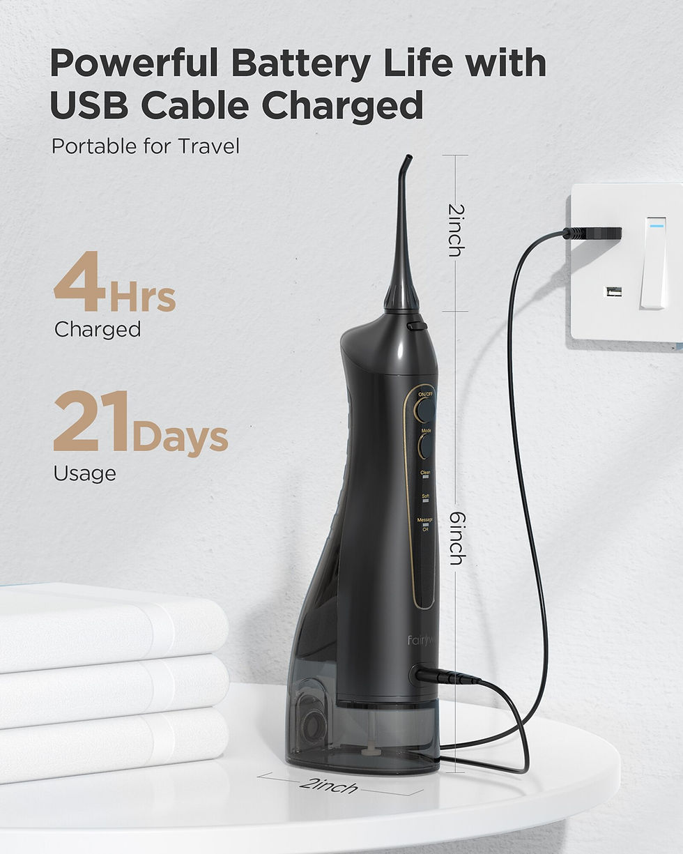 Thumbnail: Fairywill Water Dental Flosser Teeth Portable Cordless USB Oral Irrigator Cleane