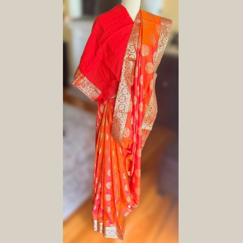Sri Rupini Orange & Pink Tussar Silk Saree