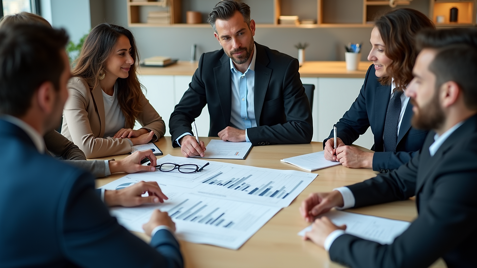 High angle view of a retail advisor presenting a strategy plan to a business team