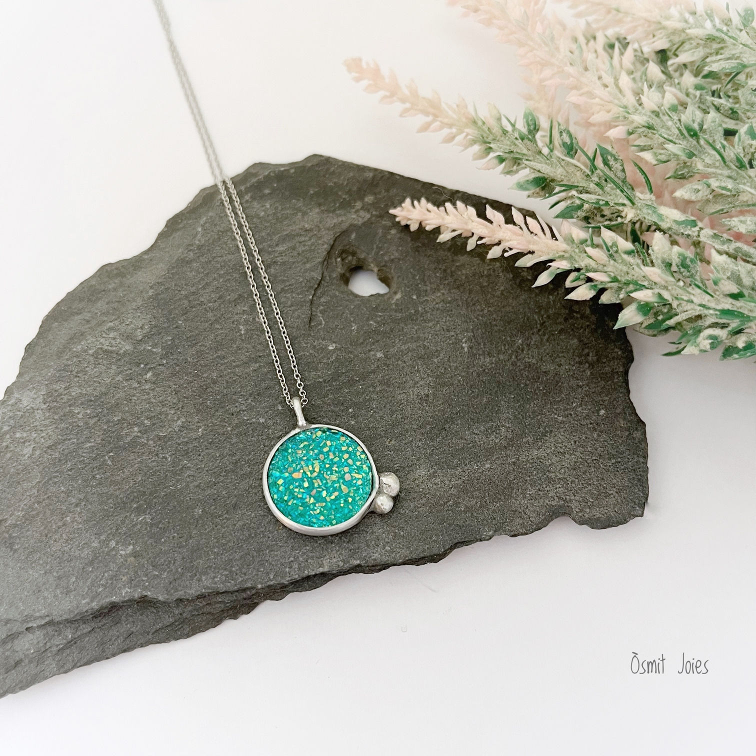 Colgante cristalizado turquesa, aluminio o plata