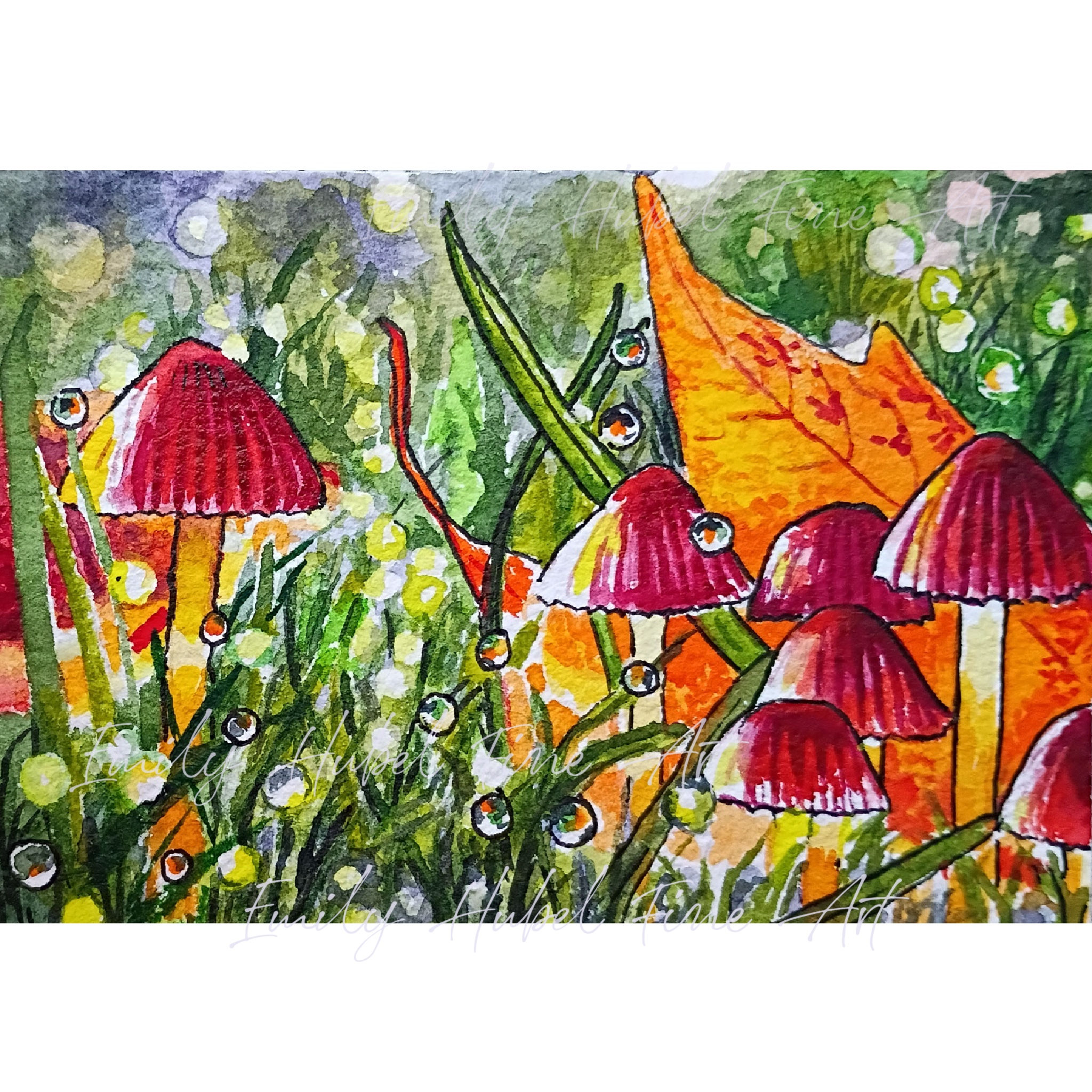 Sparkling Mushroom Forest Watercolor Painting Print