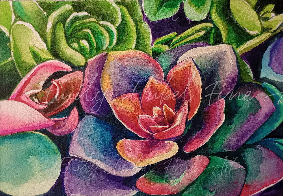 Thumbnail: Colorful Succulents Original Watercolor Painting