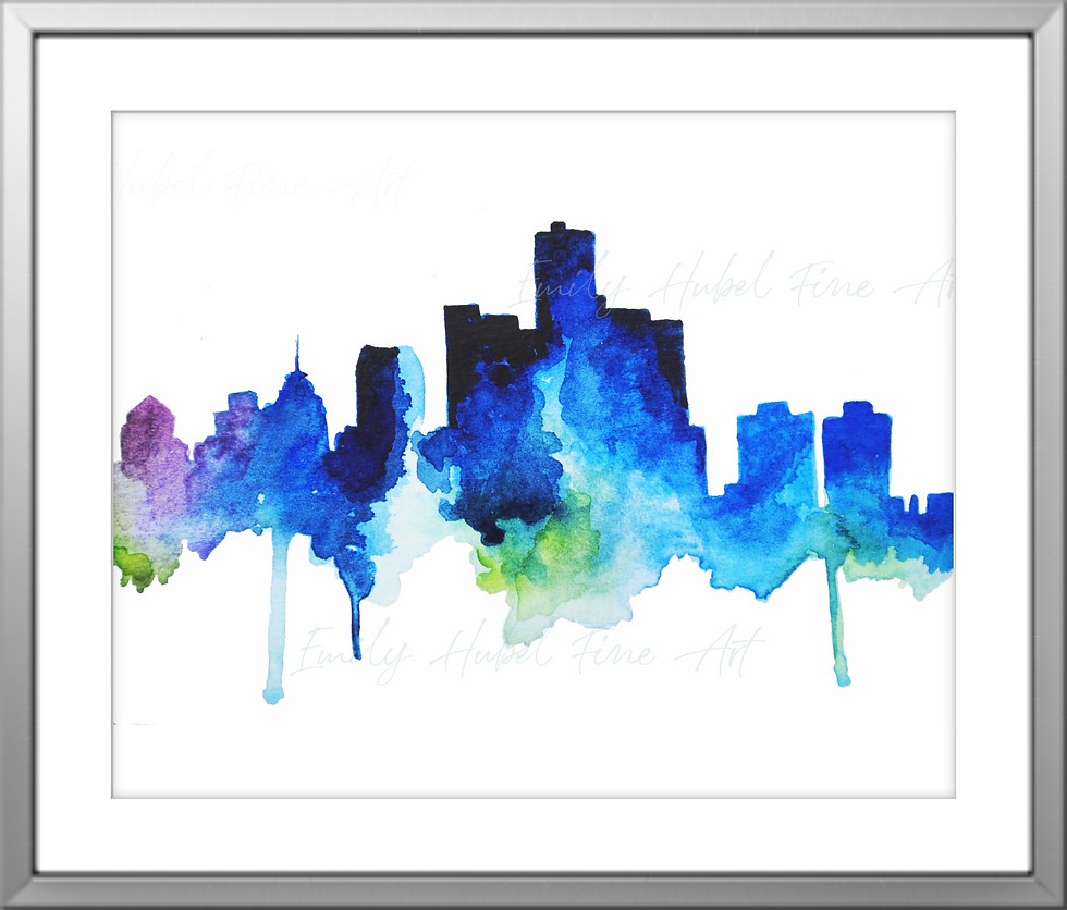 Thumbnail: Abstract Detroit Skyline Watercolor Painting Print