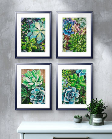 Succulent Watercolor Paintings, series of four
