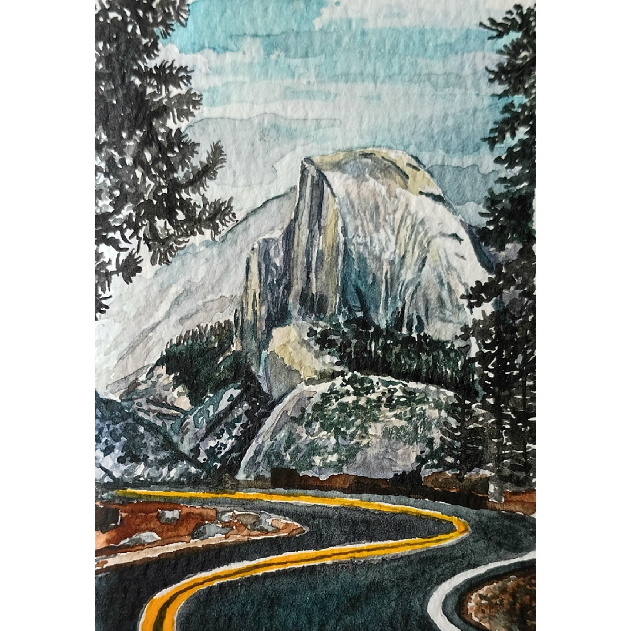 Yosemite Half Dome Road to Glacier Point Watercolor Painting Print