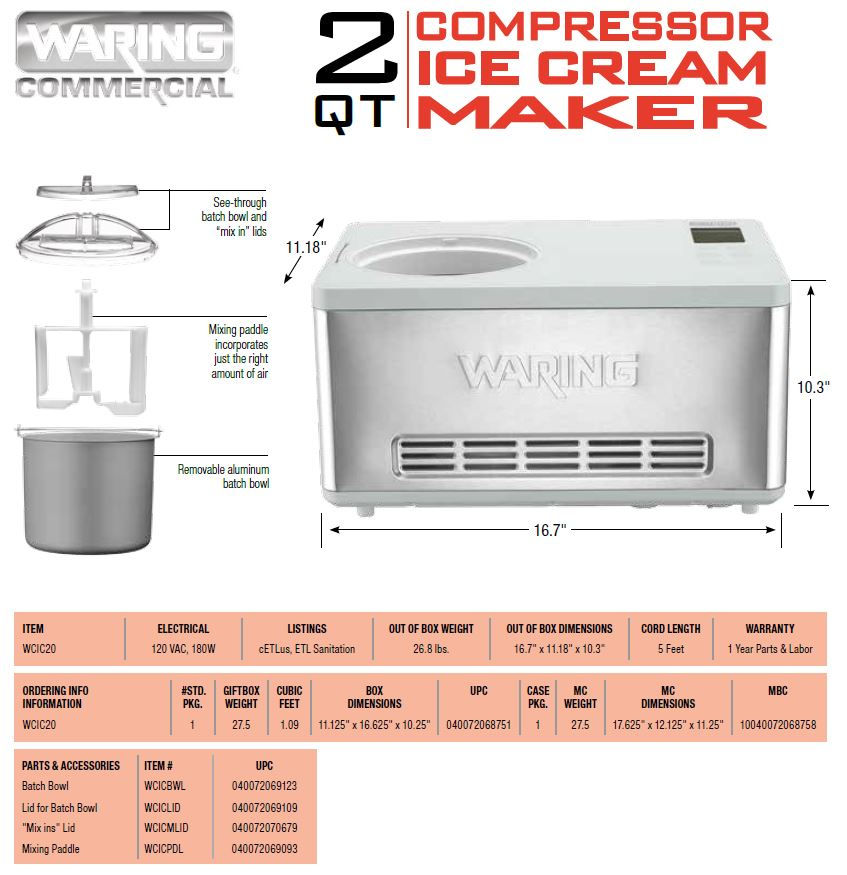 Waring 2Quart Ice Cream Maker