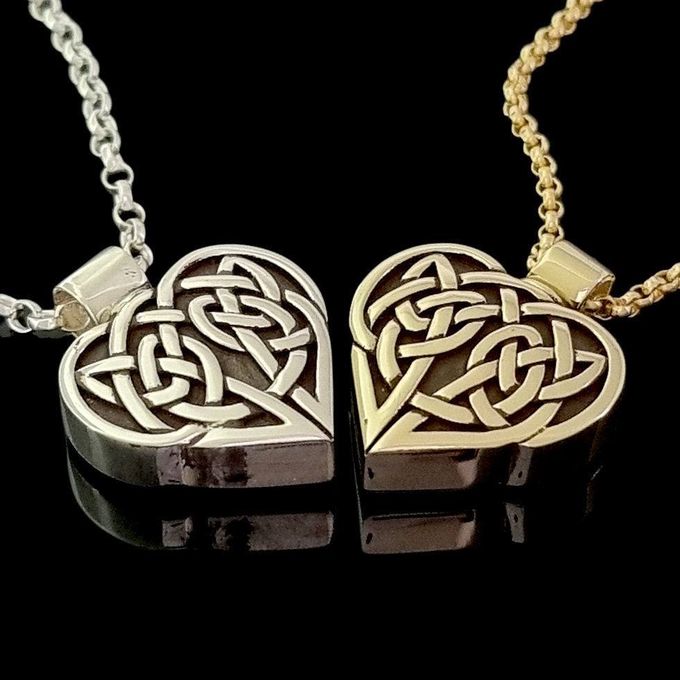 Thumbnail: celtic knot heart keepsake cremation pendant, white gold and yellow gold
