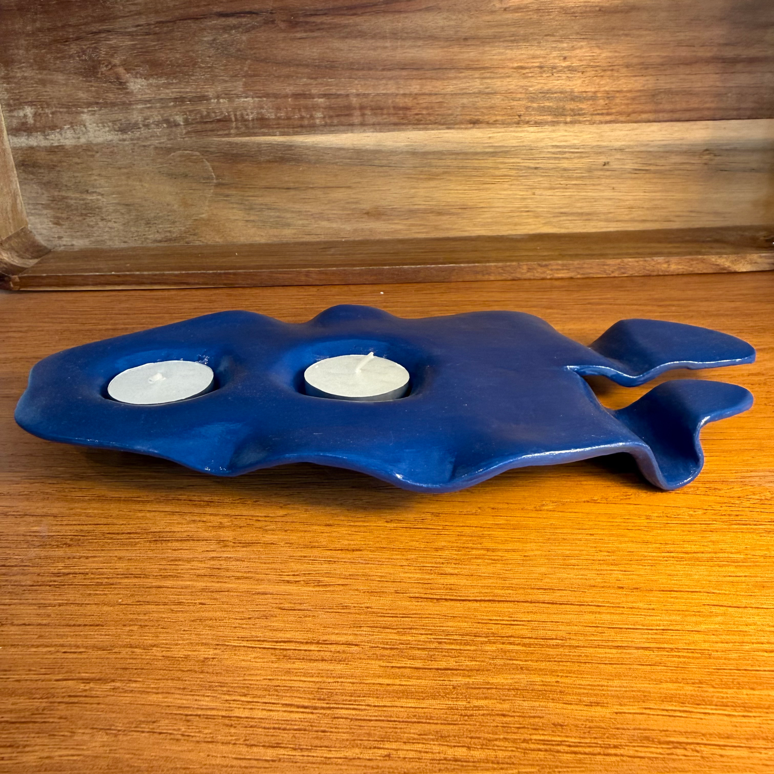 Porta velas azul