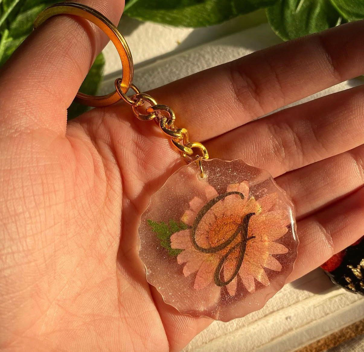 Golden Initial Bloom Keychain0